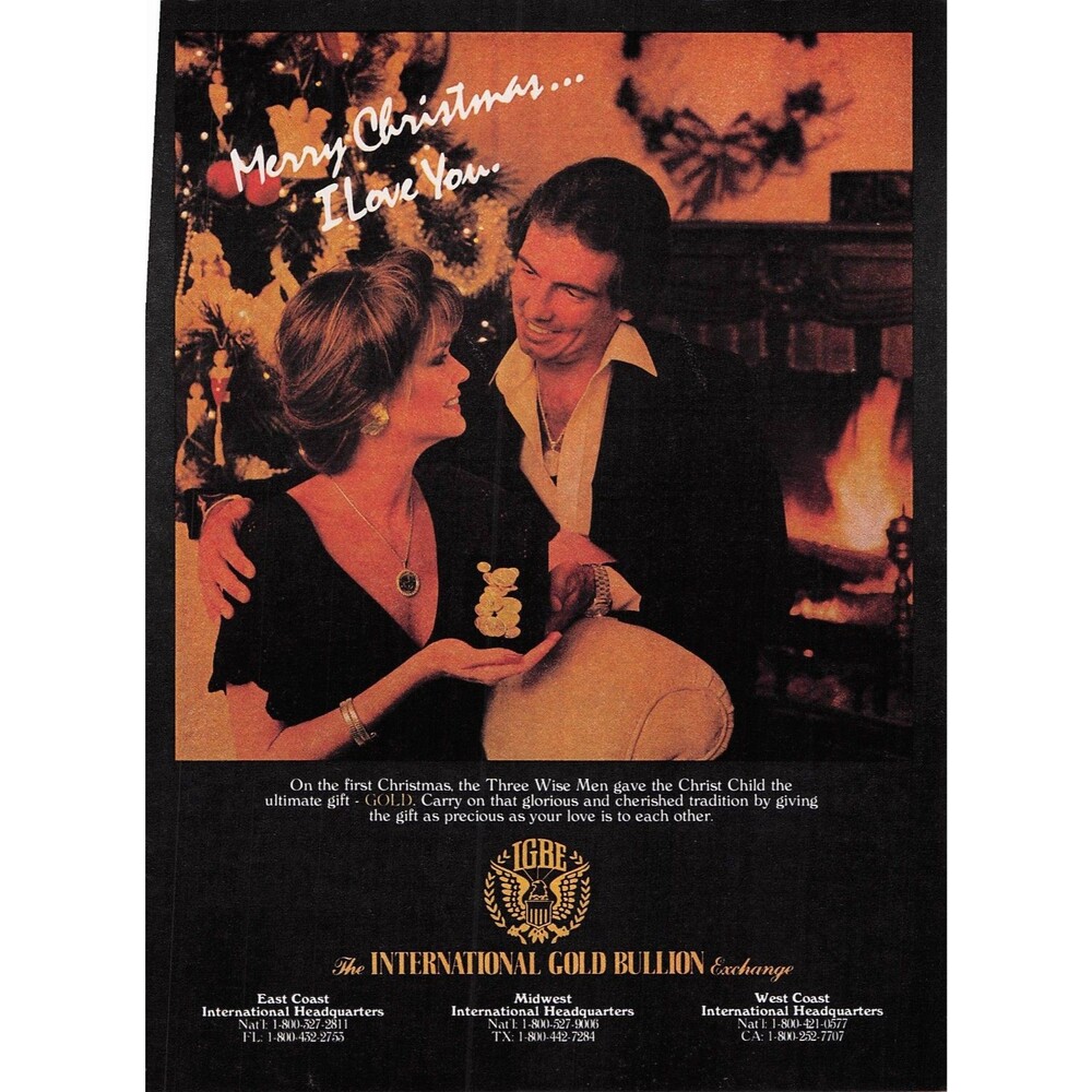 Vintage 1980s Gold Bullion Christmas Print Ad International Gold Exchange Love